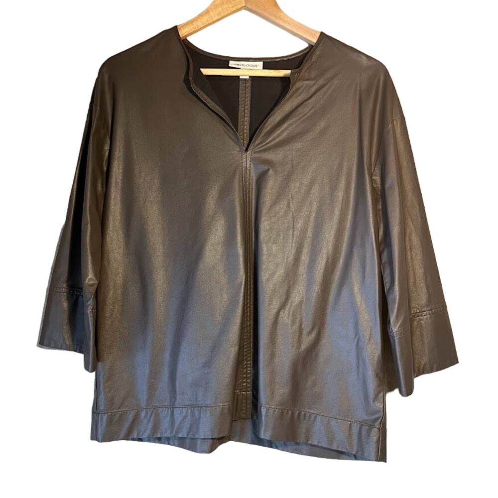 Prologue Women's Wet Stone Gray Faux Leather Shirt‎ Size Small